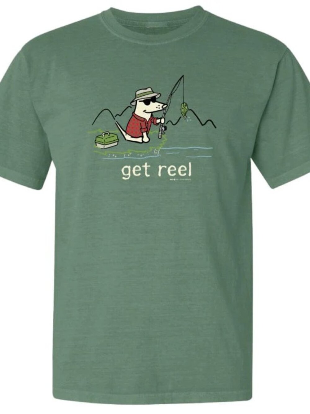 NWT TEDDY THE DOG “Get Reel” fishing green t-shirt – Mens Large